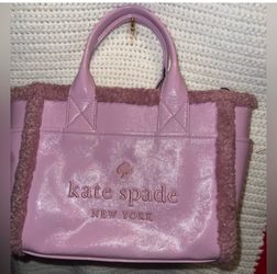 Kate spade New York Jett faux shearling small crossbody bag in quartz pink