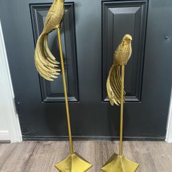Pair Of Brass Gold Birds 