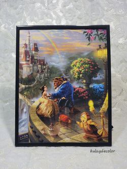 Framed Disney Calendar Print Wall Art Beauty and the Beast Scene 11" x 9"