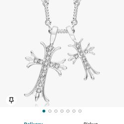 Thcbme 14k Gold Plated/Sterling Cross Pendant Necklace Double,Diamond Cross Jewels, Cubic Zirconia Dainty Cross Necklaces For Women Men Boy Jewelry Bi