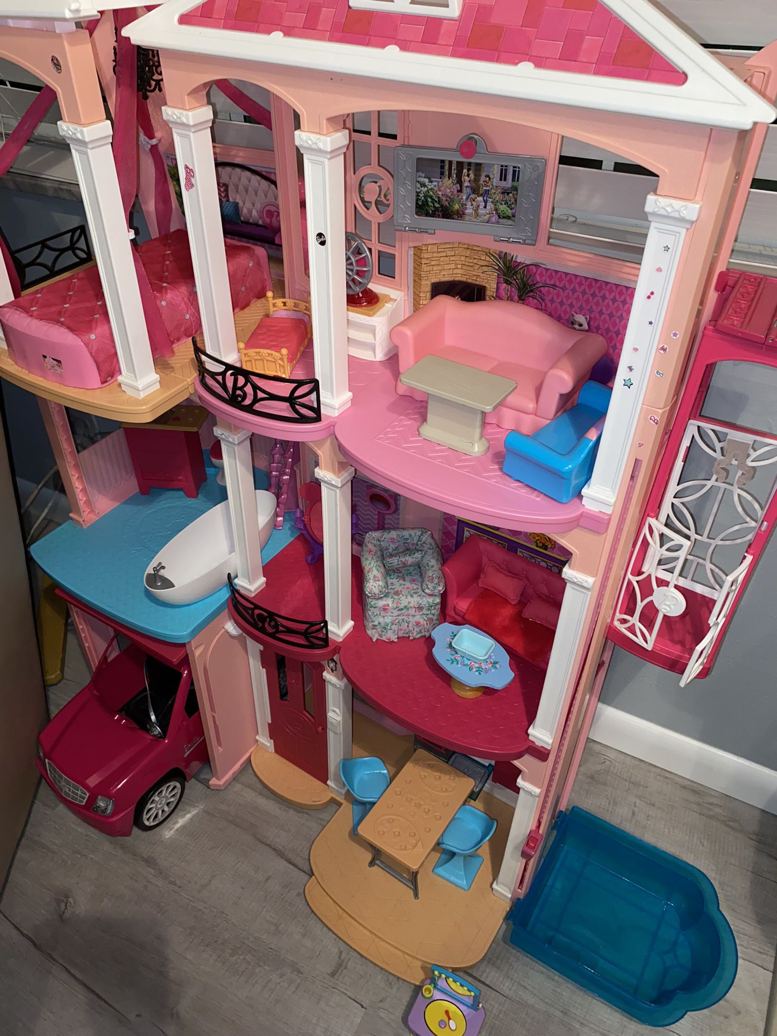 ✅New Mattel Barbie 3 Story Pink Furnished Doll Town house Dreamhouse  Townhouse✅✅