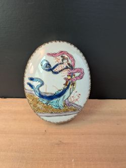 Vintage Porcelain And Metal Mirrored Box