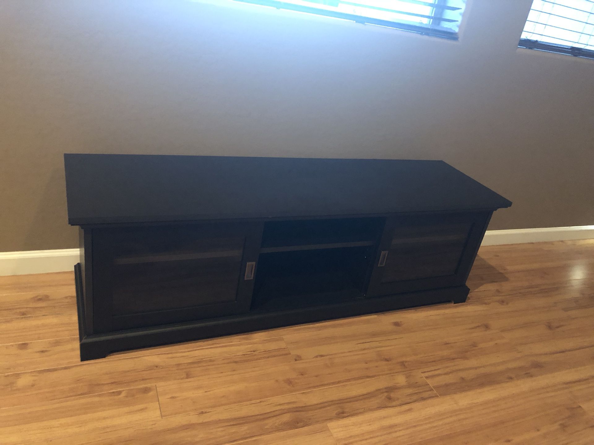 Very nice black wood with glass doors Tv / television stand
