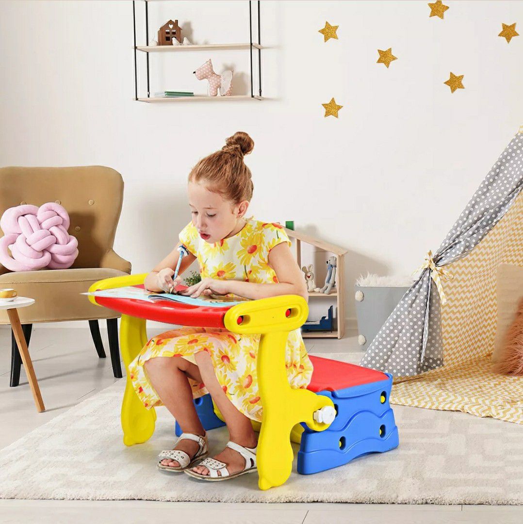 3-in-1 Multifunction Armchair Toddler Learning Table Red or Blue desk playtime dinner time