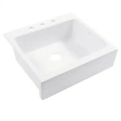 SINKOLOGY Josephine 26 in. 3-Hole Quick-Fit Farmhouse Apron Front Drop-in Single Bowl Crisp White Fireclay Kitchen Sink