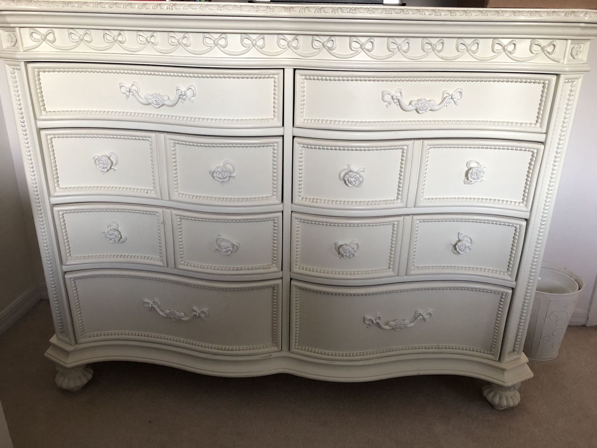 Girls Disney Princess collection: 8 drawer dresser,doll cabinet and full bed, mattress not included