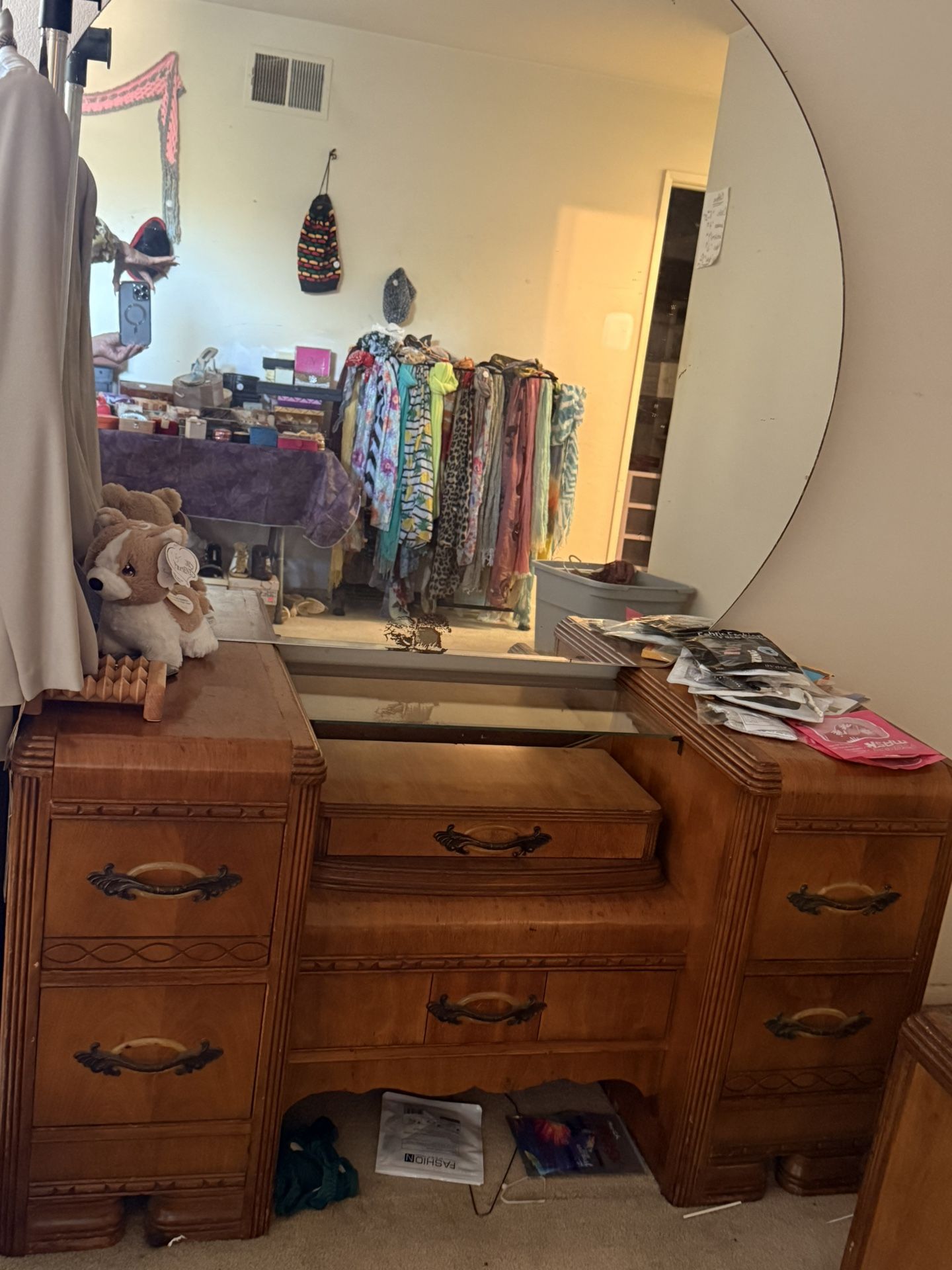 Antique Art Deco Mirrored Vanity & Matching Bench