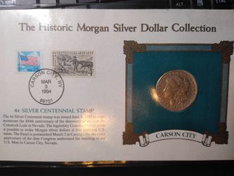 Beautiful 1891 Carson City Coin with stamps for Cente silver Centennial stamp Morgan head