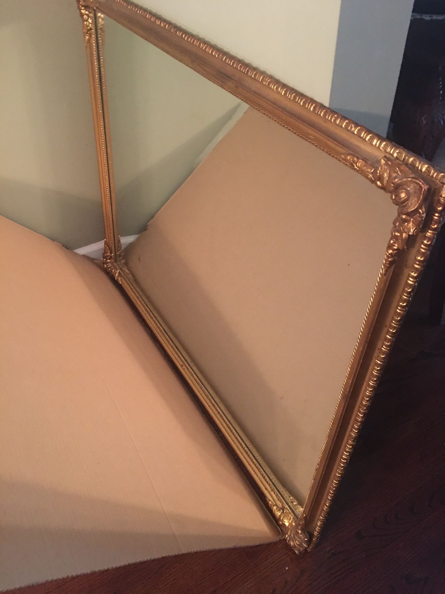 Antique Hagemann metallic lead armored gold leaf mirror. Mirror Manufacturer Association. 44x33