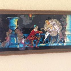 Vintage Reverse Hand Painting Glass w/ Tinsel Foil Trim- Ballerina