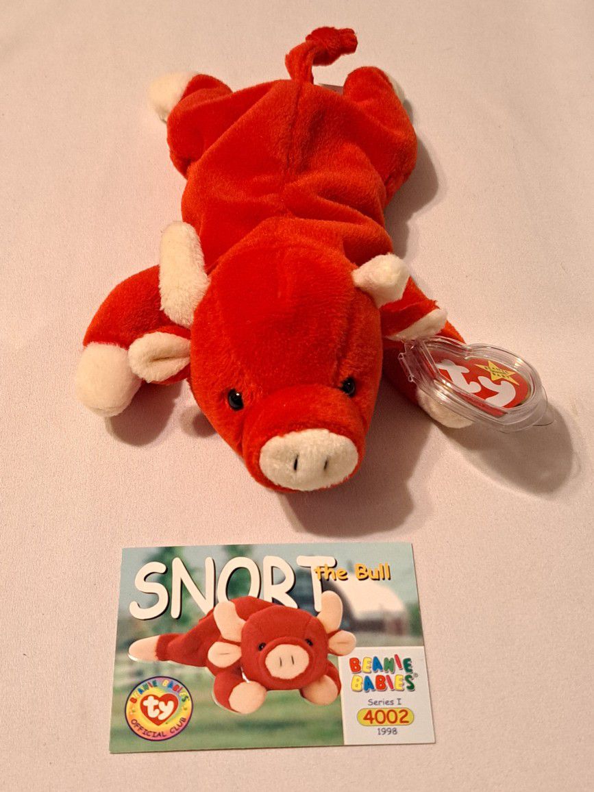 Ty Stuffed Animal Toy Snort The Bull Red W/ Card Collectible ❤️ 😍