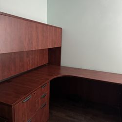 L Shaped Office Desk Cherry With Draws