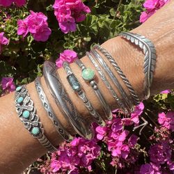 Sterling Turquoise & Stamp Design Bracelets 