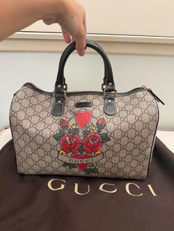 Authentic Gucci GG Supreme Tattoo Heart Boston Bag