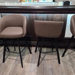 Brown Bar Height Swivel Barstools (4)