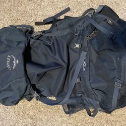 navy blue osprey rook 65 backpacking pack 