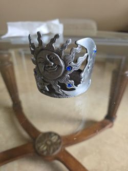 Sun and Moon Metal Candle Holder with Blue Gem Accents