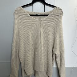 Lucky Brand Cream Knit Sweater 🤍 Slouchy Cozy Minimalist Top