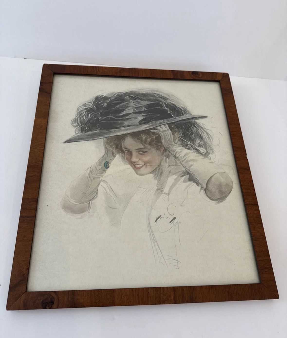 Framed Picture Cover Of Harrison Fishers 1903 Story “Danger” Signed 13x15”