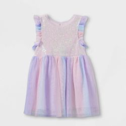Toddler Girl 2T Pastel Pink and purple sequin rainbow dress