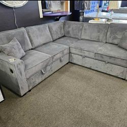 New 90x90 Sleeper Sectional Couch With Storage With USB / Free Delivery 