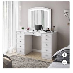 Tresanti Heidi Double Pedestal Vanity Table with Adjustable LED Lighted Mirror
