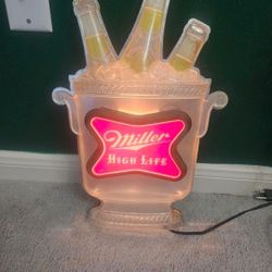 1960's Miller Beer Lighted 3 Bottles In Ice Bucket Wall Sign