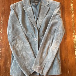 Alfani Women's Suede Leather Blazer Jacket Size Medium Light Blue Long Sleeve