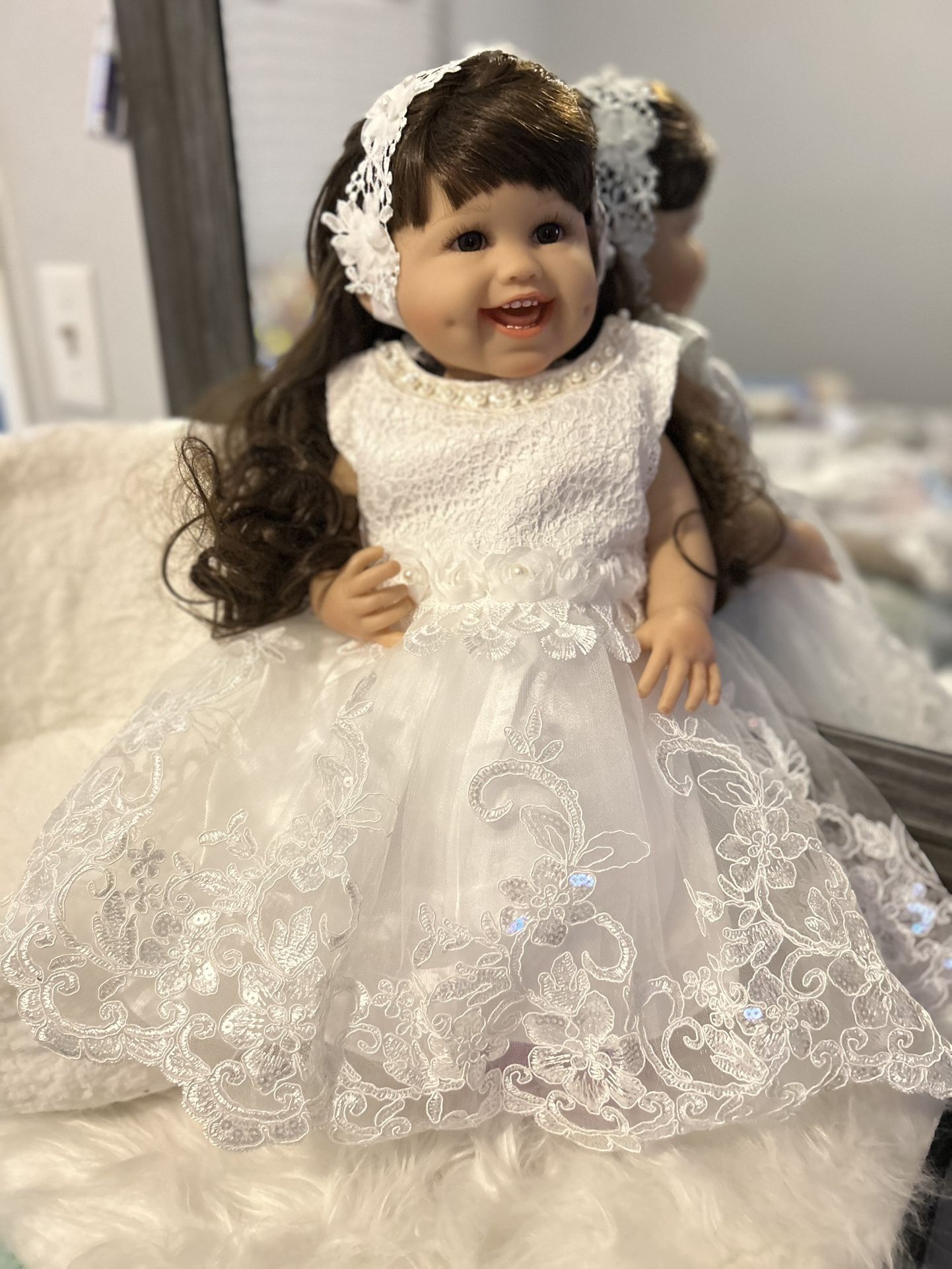 Beautiful White, Satin & Lace Christening Gown