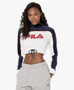 Brand New Womans Fila brand White Cadence Velour Pullover Sweater Up For Sale 