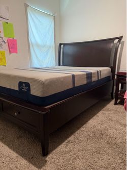 Queen bed frame and side table