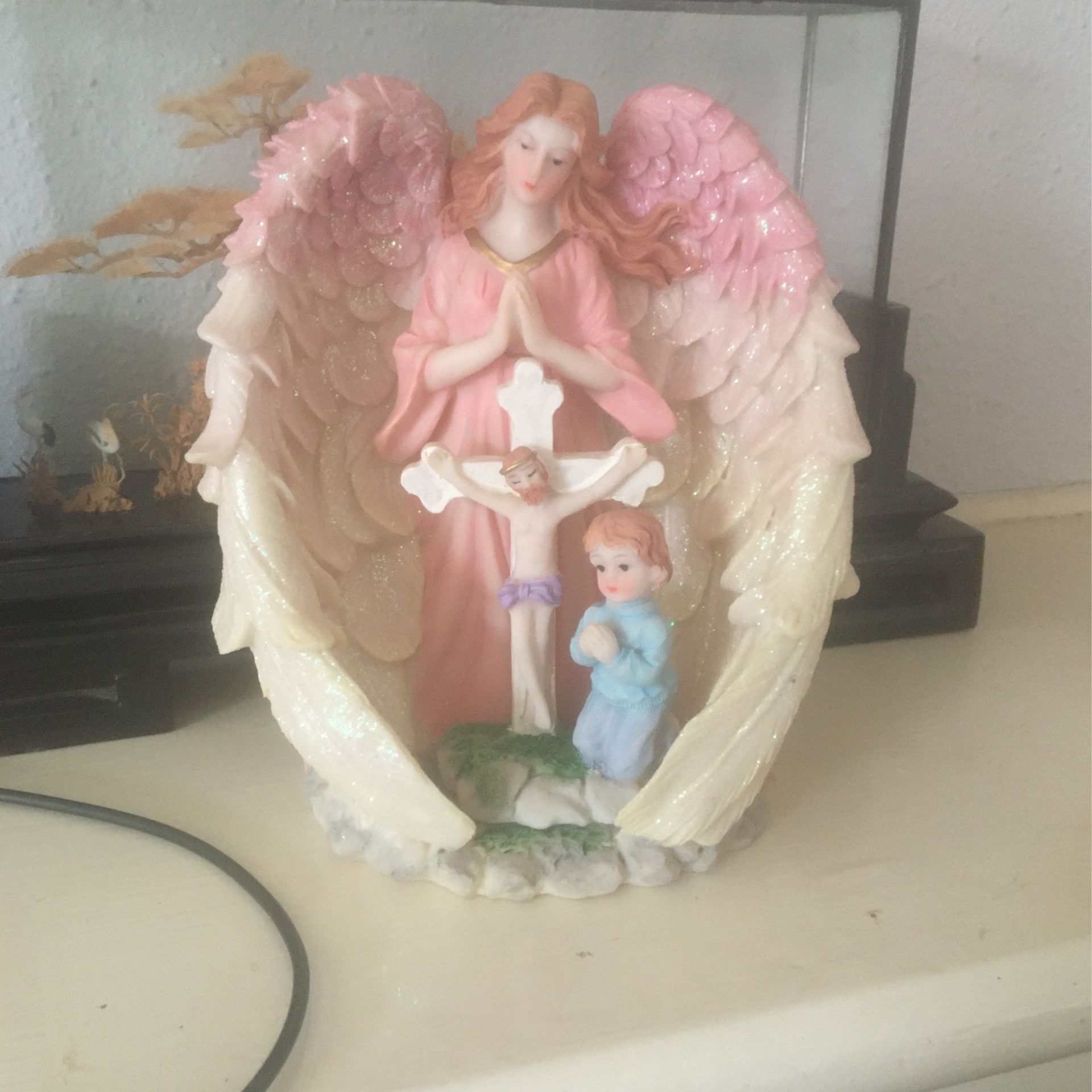 Angel Over Cross W Jesus & Little Boy Praying @ The Foot Of The Cross