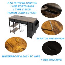 47 Computer Desk With Power Outlet,Writing Desk with 7 Fabric Drawers,Vanity table Drawers and Large Side Pocket,Rustic Brown