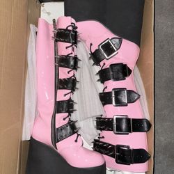 DollsKill Women's Pink and Black Boots Size 6 
