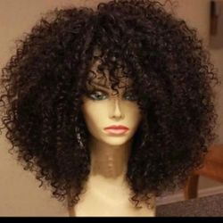 16inches  Afro Kinky Curly Wig Bangs Soft