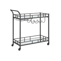  Bar Cart Black, Home Bar Serving Cart, Wine Cart with 2 Mirrored Shelves, Wine Holders, Glass Holders, for Kitchen, Dining Room, Black ULRC090B62