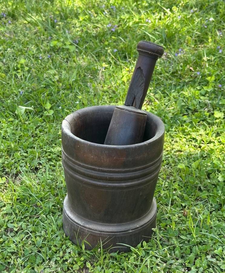 Antique Primitive 19th Century Wooden Mortar And Pestle