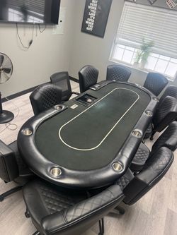 Poker table chairs and chips
