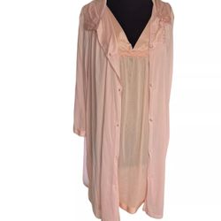 Vanity Fair Women’s Nightgown Robe Set Pink/Peach Chemise Robe Set Vintage XL