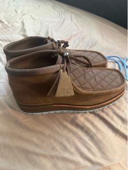 Brand New! Clarks Wallabees x MONCLER 1952 Collaboration. Mens size: 10. Brown with Blue Vibram Soles