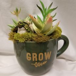 Succulent (Artificial)with Baby Turtle In GROW Mug