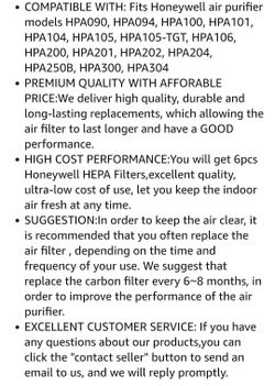 New Gazeer Premium Hepa Filters 6 Pk.  For Honeywell Air Purifier Thumbnail