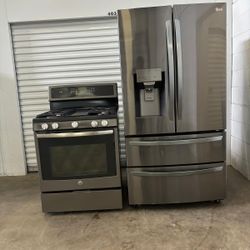LG Refrigerator Or Samsung + GE Stove Set – Black Stainless Steel Finish!