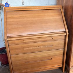 Mid Century Modern Teak Secretary Desk / Drop Front Writing Desk