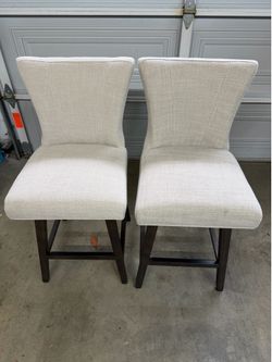 Upholstered Swivel Counter Stools — Set of 2, Cream Linen