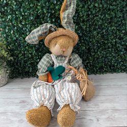 Cute Easter Decor, Vintage Rustic Floppy Bunny Shelf Sitter Plush, new with tag