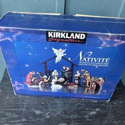 Vintage Kirkland 13 Pc Nativity Set w Wood Base Set 75177 Christmas No Cheche