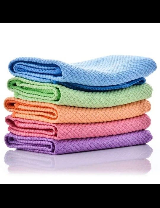 5 Pcs Streak Free Miracle Cleaning Cloth, Nanoscale Cleaning Cloth, Reusable Fish Scale Microfiber Polishing Cleaning Cloth, 12 inch x 16 inch