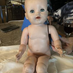 Vintage 1950’s Toodles American Character Baby & 1970’s Wicker Rocking Cradle Badger Basket With Bedding And 3 Piece Christening Gown All For $175 