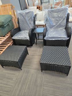 5-Piece Black Wicker Patio Furniture Set. swinging and swivel